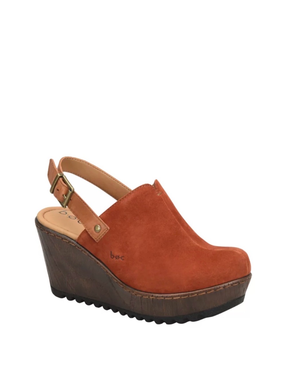Born Boc Picante Rust Suede May Slingback Platform Wedge 8